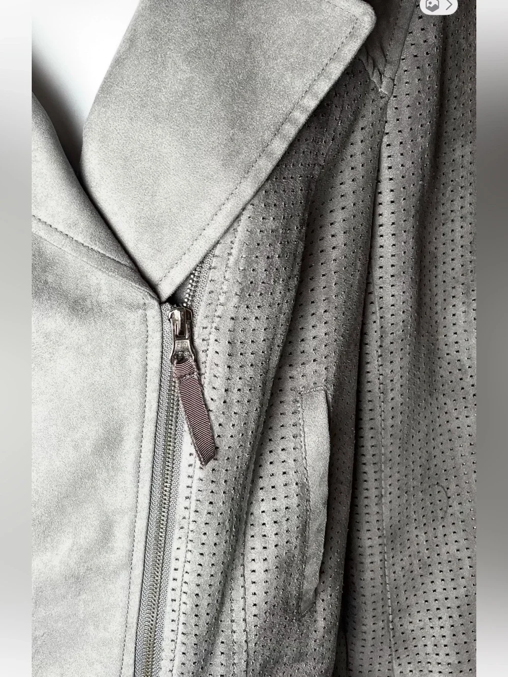 HEI HEI Anthropologie Jacket Faux Suede Gray Cut Out Zip Notched Collar Medium